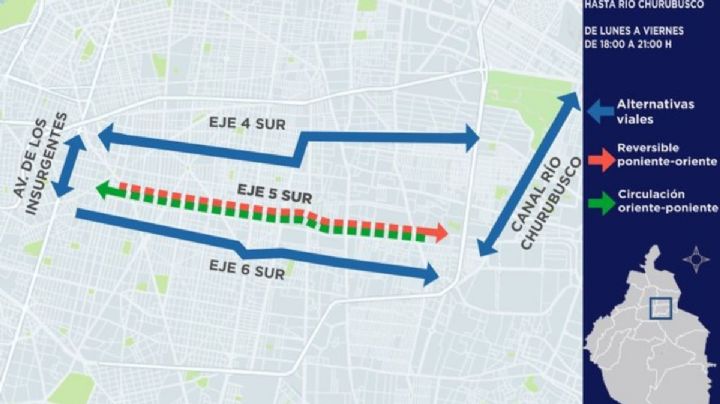 A partir de hoy, el Eje 5 Sur será reversible de Río Churubusco a Gabriel Mancera