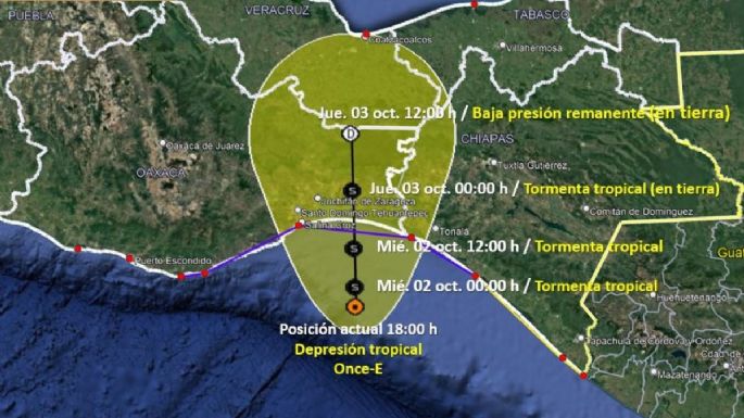 Primera tormenta tropical del sexenio: la depresión tropical Once-E se convertiría en Kristy