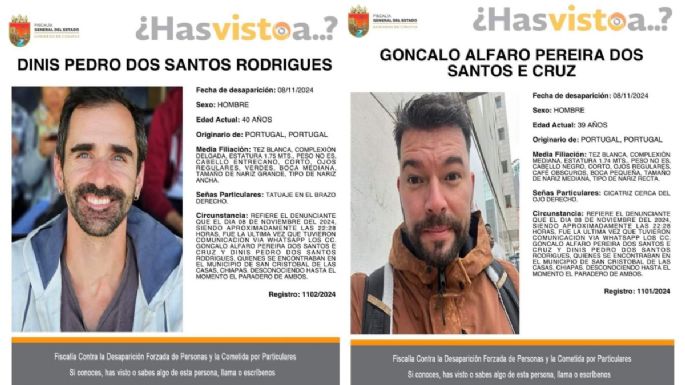 Goncalo y Dinis, turistas portugueses, paseaban en San Cristóbal de las Casas, pero desaparecieron