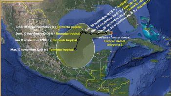 Huracán Rafael categoría 2 avanza en el Golfo de México con esta trayectoria