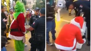 El Grinch y Santa Claus pelean en plaza de Aguascalientes; terminan detenidos (Video)