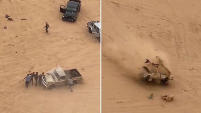 Aparatoso accidente en el Desierto de Altar: camioneta vuelca y tripulantes salen disparados (Video)