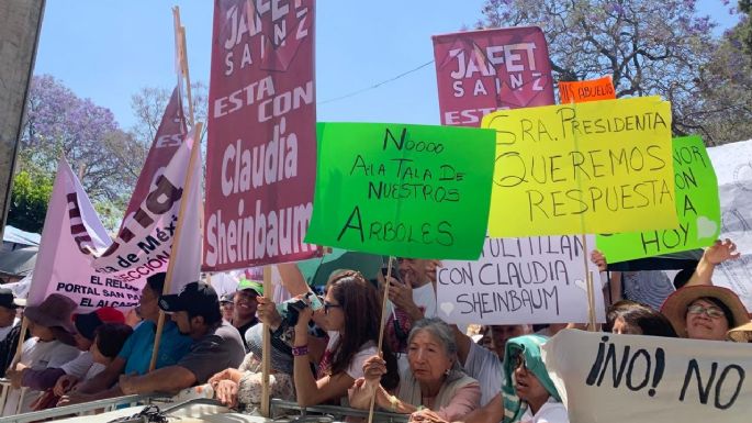 Protestan contra la tala de árboles durante mitin de Sheinbaum en Tultitlán
