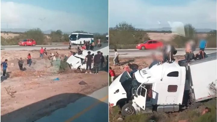 Tráiler se accidenta con decenas de migrantes en Sonora (Video)