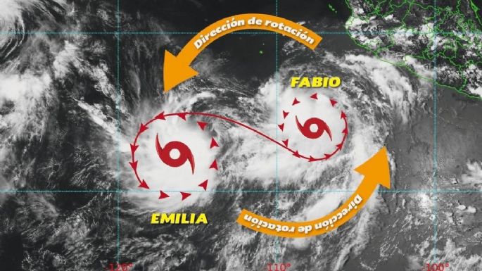 Efecto Fujiwhara: ciclones Fabio y Emilia se fusionarían este miércoles; se prevén lluvias fuertes