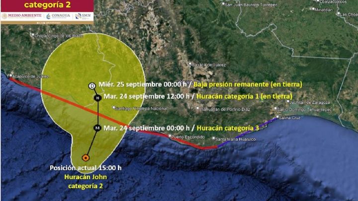 El huracán John se intensificó a categoría 2 y se aproxima a las costas de Oaxaca y Guerrero