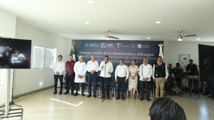 Inaugura Américo albergue y residencia en hospital de Matamoros durante enlace con el presidente AMLO