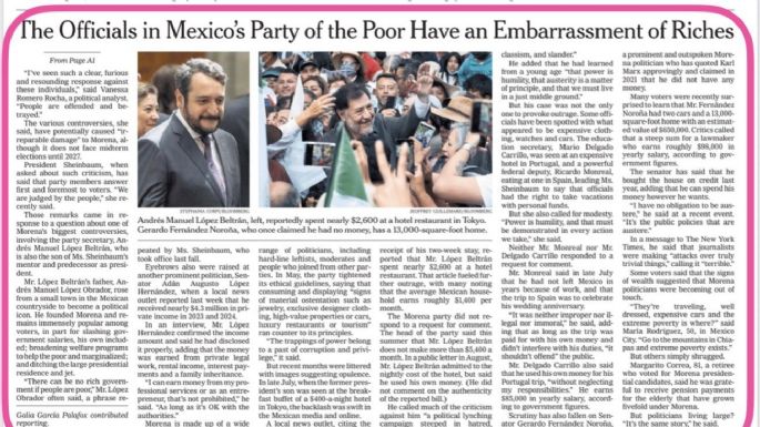 El diario The New York Times destaca los lujos de integrantes de Morena