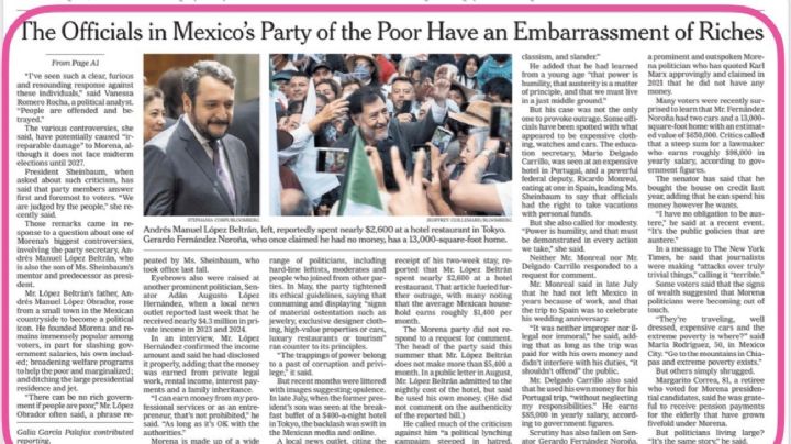 El diario The New York Times destaca los lujos de integrantes de Morena