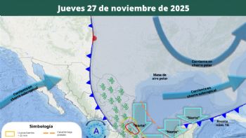 Masa de aire polar del frente frío 16 cubrirá la mitad del país el jueves; lluvias se intensificarán