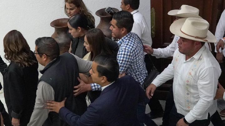 Encapuchado intenta entrar al Congreso de Michoacán previo a la toma de protesta de Grecia Quiroz