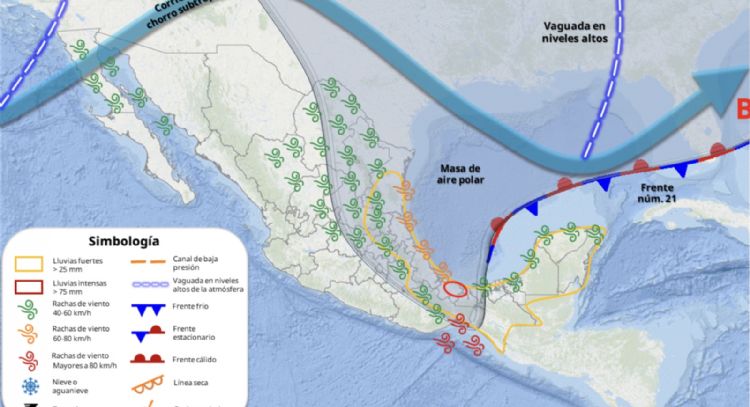 Frente frío 21 seguirá azotando al país; lluvias fuertes de lunes a jueves en los siguientes estados