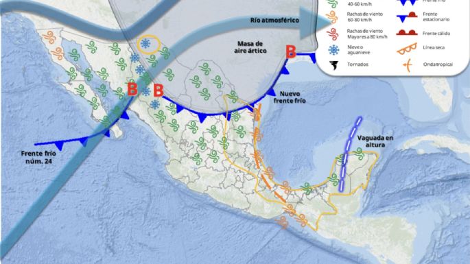 Llega ahora el frente frío 24 y amaga una nueva masa de aire ártico; así lloverá de viernes a lunes