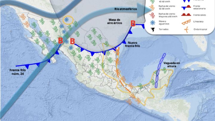 Llega ahora el frente frío 24 y amaga una nueva masa de aire ártico; así lloverá de viernes a lunes