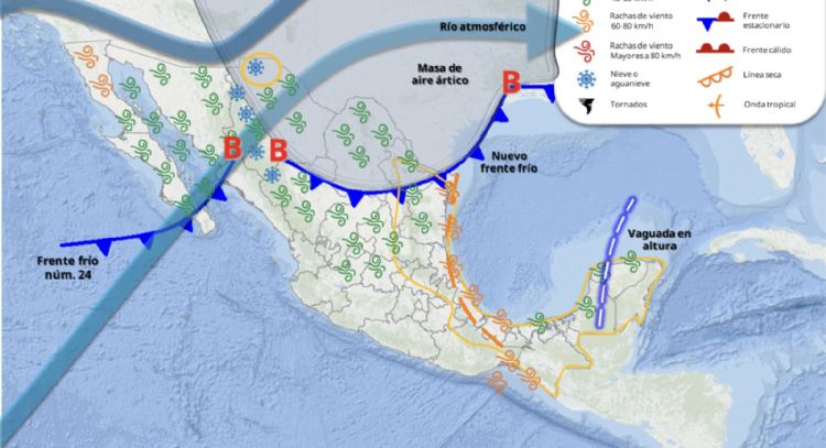 Llega ahora el frente frío 24 y amaga una nueva masa de aire ártico; así lloverá de viernes a lunes