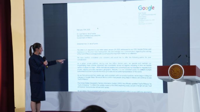 Sheinbaum exhibe cruce de cartas con Google sobre discrepancias en cómo nombrar al Golfo de México