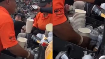 Captan a vendedor sirviendo cerveza adulterada con agua sucia en la Serie Nascar CDMX (Video)