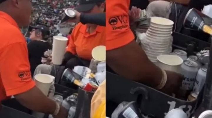 Captan a vendedor sirviendo cerveza adulterada con agua sucia en la Serie Nascar CDMX (Video)