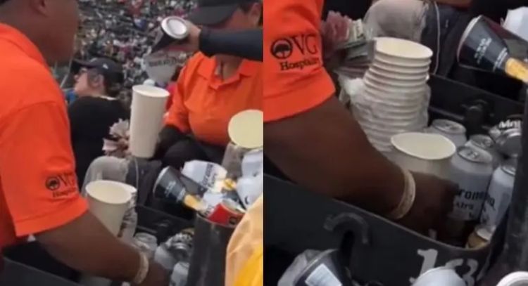Captan a vendedor sirviendo cerveza adulterada con agua sucia en la Serie Nascar CDMX (Video)