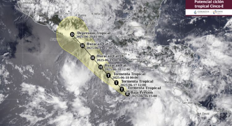 Surge el potencial ciclón tropical Cinco-E; en horas podría convertirse en la tormenta Erick