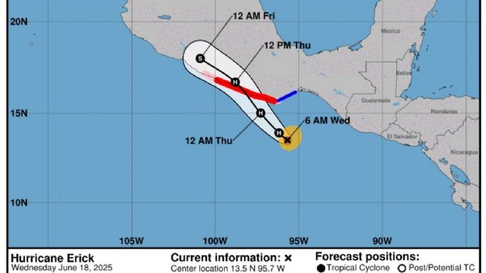 "Erick" se convierte en huracán y avanza hacia las costas de Oaxaca y Guerrero