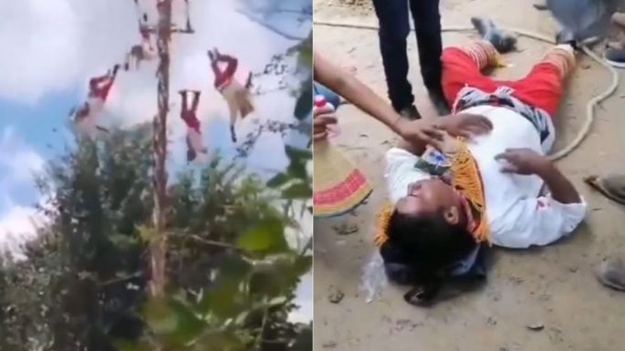 Cinco Voladores de Papantla caen de más de 10 metros tras colapso de estructura (Videos)