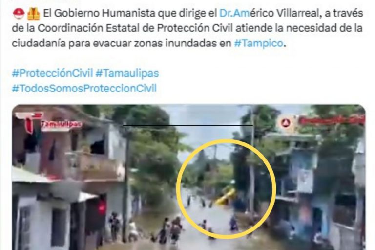 Tobogán en calle inundada de Tampico se vuelve viral tras fuertes lluvia