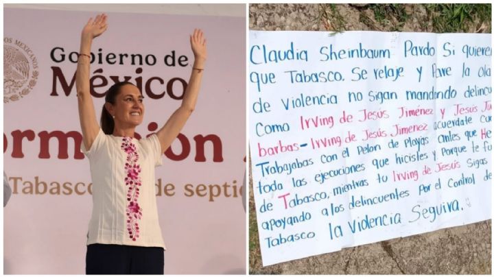 Se registran brotes de violencia y narcomanta durante gira de Sheinbaum por Tabasco