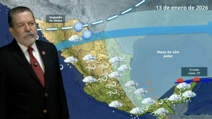 Martes gélido por frente frío 27 y masa de aire polar; lluvias torrenciales en estas entidades