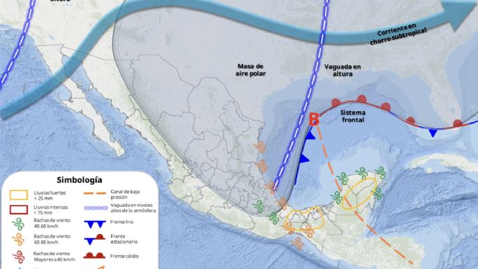 Amaga nueva masa de aire polar; lluvias y frío pegarán de lunes a jueves en estas entidades