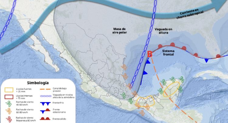 Amaga nueva masa de aire polar; lluvias y frío pegarán de lunes a jueves en estas entidades