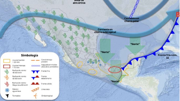 Masa de aire ártico del frente frío 32 cubrirá el país; alerta por lluvias y nieve durante el puente