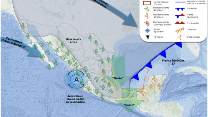 Frente frío 37 azotará con nuevas lluvias fuertes de viernes a lunes en estas entidades