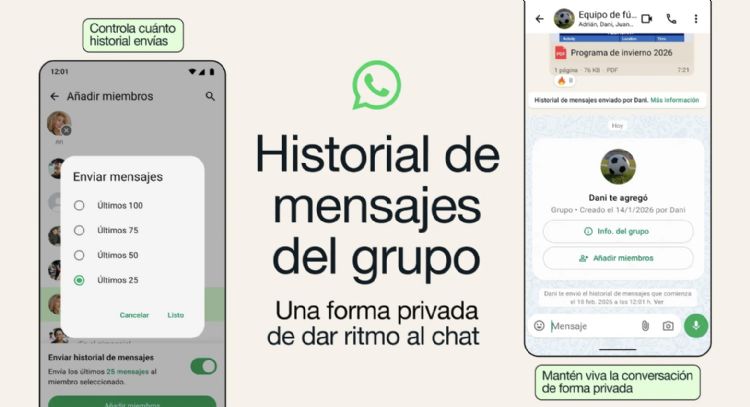 WhatsApp lanza el historial de mensajes en grupo para facilitar poner al día a nuevos integrantes