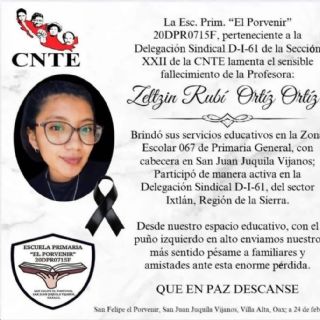 Investigan como feminicidio el asesinato de la maestra Zeltzin Rubí en Oaxaca