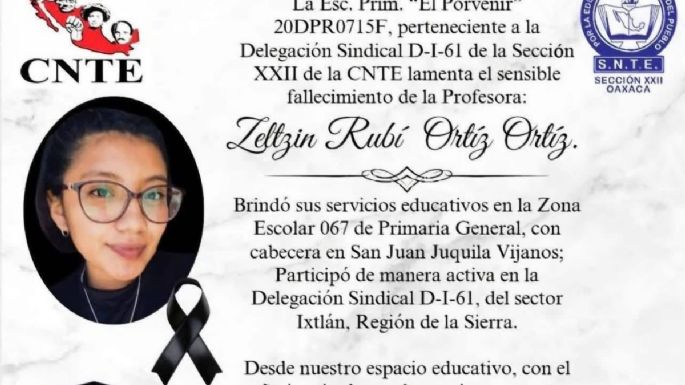 Investigan como feminicidio el asesinato de la maestra Zeltzin Rubí en Oaxaca
