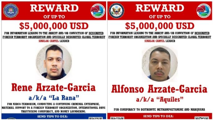 EU ofrece 10 mdd por "La Rana" y "Aquiles", presuntos capos del Cártel de Sinaloa en Tijuana
