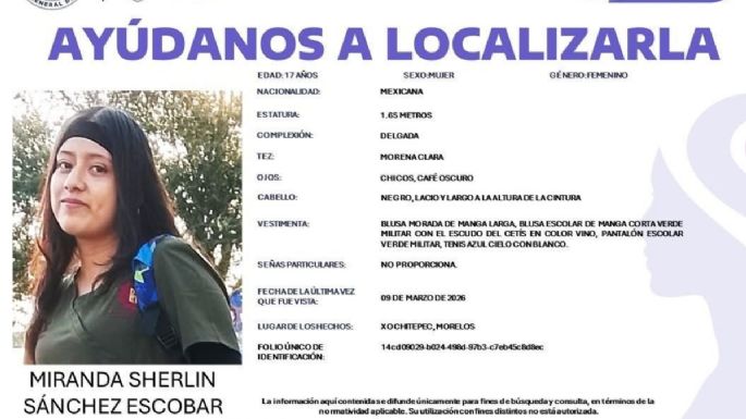 Ahora buscan en Morelos a una estudiante del CETIS 122 desaparecida en Xochitepec