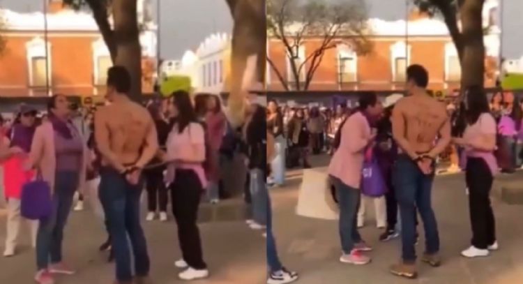 Acusan a participante de marcha del 8M de ser deudor alimentario y lo obligan a retirarse