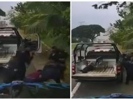 Cámara graba agresión de policías contra conductor de grúa en Cunduacán, Tabasco