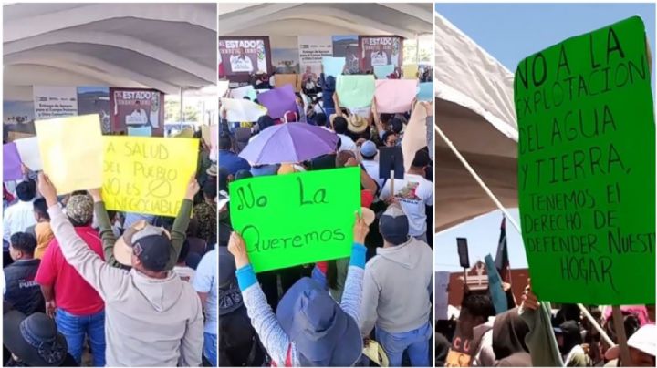 Pobladores de San José Chiapa protestan contra polo de economía circular durante evento de Armenta