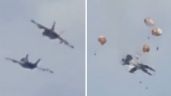 Foto ilustrativa de la nota titulada: Chocan aviones militares durante espectáculo aéreo en EU; tripulantes logran eyectarse (Video)