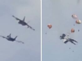 Chocan aviones militares durante espectáculo aéreo en EU; tripulantes logran eyectarse (Video)