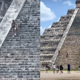 Turistas suben a la pirámide de Chichén Itzá y burlan seguridad del INAH (VIDEO)