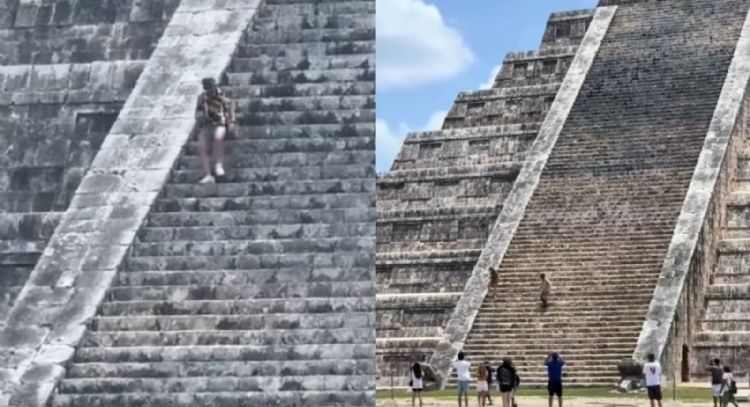 Turistas suben a la pirámide de Chichén Itzá y burlan seguridad del INAH (VIDEO)